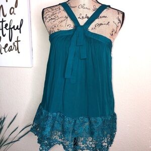 Entro Halter Style Crochet Teal Tank Top Size Small